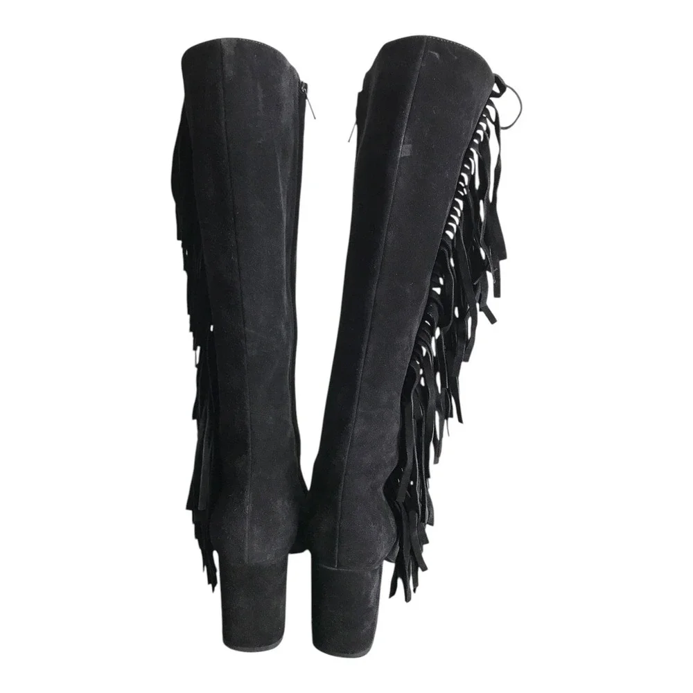 Saint Laurent Boot 10 Fringe Knee High YSL Suede Quiet Luxury Boho Festival Chic